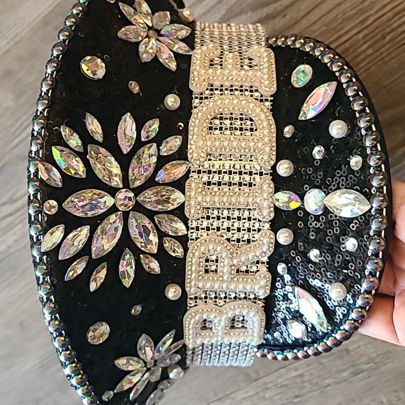 Black Silver Rhinestone & Sequin Bridal Bachelorette Party Captains Cap - Picture 4 of 6